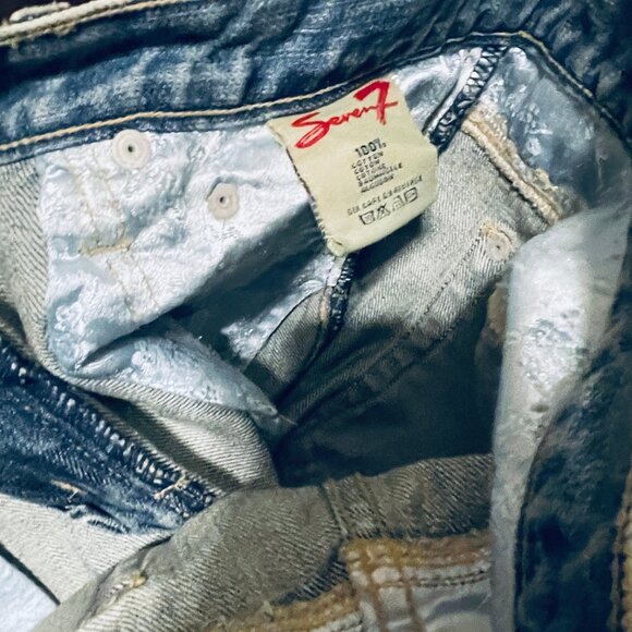 NEW VTG Seven 7 Blue Label Flare Jeans Denim Y2K Mid Rise 32 100% Cotton 35" - Picture 7 of 7